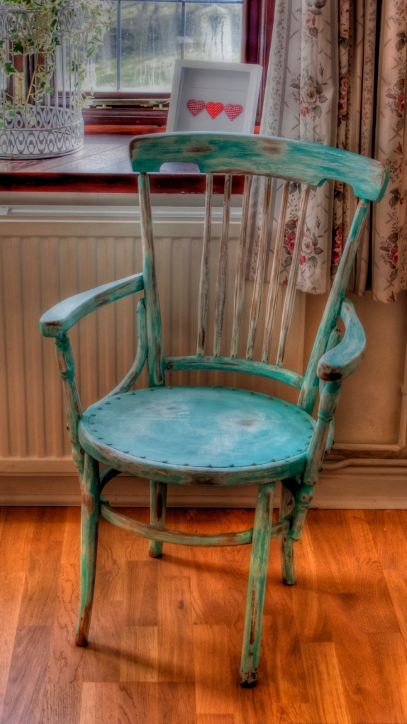 Aqua Green (Farrow & Ball) painted Shabby Chic Captain;s Chair. £65